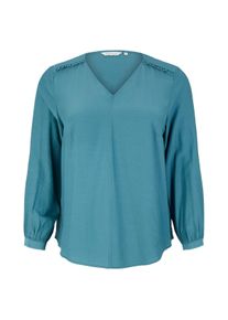 Tom Tailor Große Größen Bluse mit V-Ausschnitt und Faltendetail Gr. 50 blau für Damen