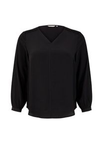 Tom Tailor Große Größen Bluse mit V-Ausschnitt und Faltendetail Gr. 54 schwarz für Damen