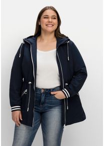 Große Größen Kapuzenparka mit Kontrastdetails und Taillen-Tunnelzug Gr. 42 blau von sheego für Damen