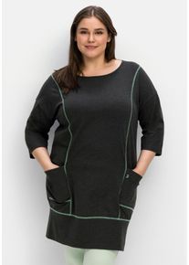 Große Größen Relax-Shirtkleid mit Kontrastnähten und Saumbund Gr. 52/54 grau von sheego für Damen