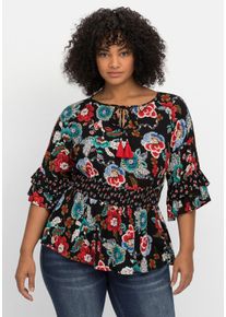sheego by Joe Browns Große Größen Tunika mit Cut-outs, Smokbund und Blumenprint Gr. 58 schwarz geblümt von sheego für Damen