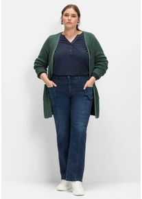 Große Größen Gerade Jeans mit Teilungsnaht und Zipper am Saum Gr. 44 blau von sheego für Damen