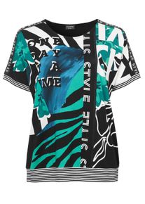 Via Appia Due Große Größen Blusenshirt im Mustermix, mit Ringelbündchen Gr. 42 schwarz geblümt für Damen