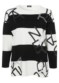 Via Appia Due Große Größen Pullover mit Blockstreifen und Buchstabenprint Gr. 54 schwarz für Damen
