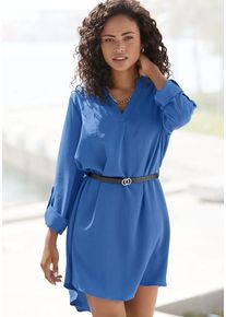 Lascana Longbluse blau Gr. 34 für Damen. Mit tiefer V-Ausschnitt. Figurumspielend. Nachhaltig.