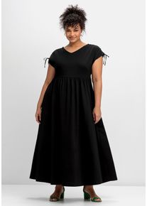 Große Größen Jerseykleid mit weitem Rock und V-Ausschnitt Gr. 54 schwarz von sheego für Damen