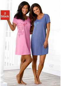 Vivance Dreams Große Größen Doppelpack Nachthemden Gr. 40/42 pink/blau geblümt für Damen