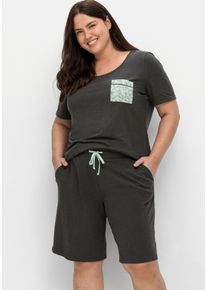 Große Größen Schlafanzug mit Shirt und kurzer Hose Gr. 48/50 grau geblümt von sheego für Damen
