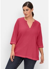 Große Größen Jerseyshirt aus Waffelpiqué, mit V-Cut und 3/4-Arm Gr. 52/54 rosa von sheego für Damen