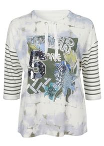 Via Appia Due Große Größen Sweatshirt mit Frontdruck und Streifen Gr. 44 weiß gestreift für Damen