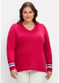 Große Größen Pullover mit Kontrastmuster am Ärmelsaum Gr. 48/50 rosa von sheego für Damen