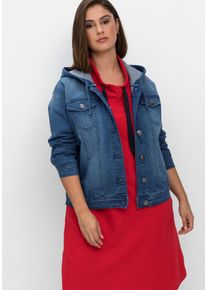 Große Größen Kurze Jeansjacke mit Kapuze Gr. 50 blau von sheego für Damen