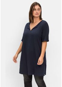 Große Größen Longshirt mit geschlitztem Ausschnitt Gr. 56/58 blau von sheego für Damen