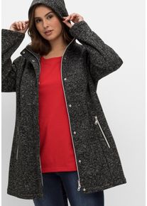 Große Größen Lange melierte Strickfleecejacke mit Kapuze Gr. 50 schwarz von sheego für Damen
