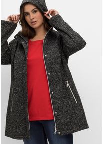 Große Größen Lange melierte Strickfleecejacke mit Kapuze Gr. 50 schwarz von sheego für Damen