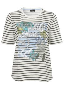 Via Appia Due Große Größen Gestreiftes T-Shirt mit Frontdruck und Glitzerdetails Gr. 46 weiß gestreift für Damen