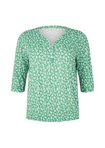 Tom Tailor Große Größen Shirt in Crinkle-Optik, mit floralem Alloverprint Gr. 54 grün geblümt für Damen