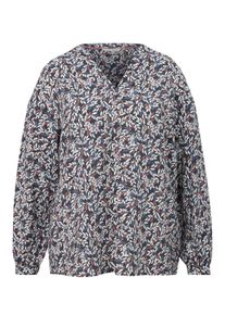 TRIANGLE Große Größen Tunika mit Allover-Blätterprint und V-Ausschnitt Gr. 48 blau für Damen