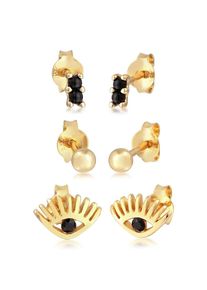 Ohrringe Stecker Evil Eye Kugel Kristall 3Er Set 925 Silber Elli Gold