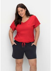 Große Größen Relaxshorts mit Kontrastdetails, aus weichem Interlock Gr. 42 blau von sheego für Damen