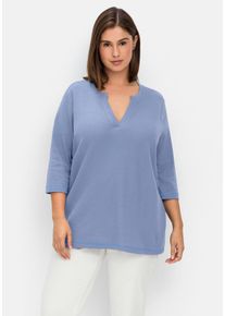 Große Größen Jerseyshirt aus Waffelpiqué, mit V-Cut und 3/4-Arm Gr. 48/50 blau von sheego für Damen