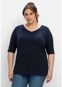 Große Größen Shirt mit V-Ausschnitt, in Rippqualität Gr. 48/50 blau von sheego für Damen