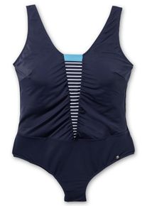 Große Größen Badeanzug mit Raffung und Kontrasteinsatz Gr. 48E blau von sheego für Damen