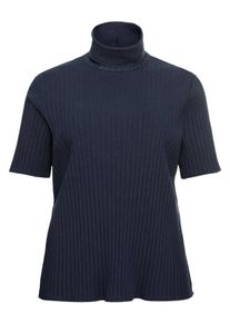 Große Größen Rippshirt mit Rollkragen und Halbarmen Gr. 44/46 blau von sheego für Damen