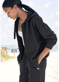 Lascana Sweatjacke schwarz Gr. 32/34 für Damen. Mit Logoschriftzug, Logostickerei. Basic. Nachhaltig.
