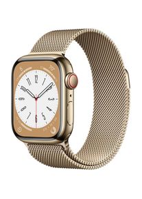 Apple Watch (Series 8) GPS + Cellular 41 mm - Rostfreier Stahl Gold - Milanaise Armband Gold