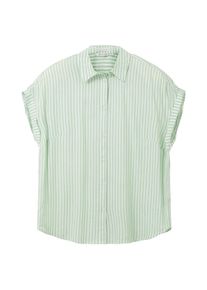 Tom Tailor Damen Plus - gestreifte Kurzarm-Bluse, grün, Streifenmuster, Gr. 48