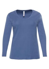 Große Größen BASIC Langarmshirt mit V-Ausschnitt Gr. 56/58 blau von sheego für Damen