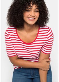 Große Größen T-Shirt mit Streifen und Rundhalsausschnitt Gr. 40/42 rot/weiß gestreift von sheego für Damen