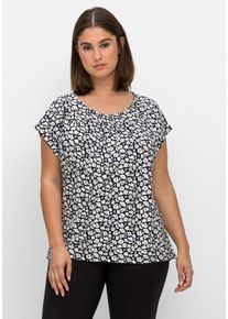 Große Größen Shirt mit Blumendruck und dekorativen Falten Gr. 48/50 schwarz geblümt von sheego für Damen