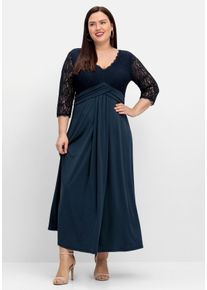 Große Größen Abendkleid mit Oberteil aus floraler Spitze Gr. 56 blau geblümt von sheego für Damen
