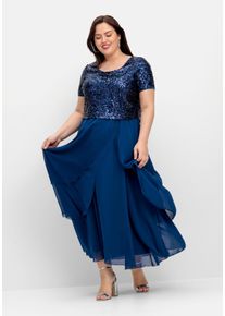 Große Größen Abendkleid mit Paillettenoberteil und Lagen-Rock Gr. 42 blau von sheego für Damen