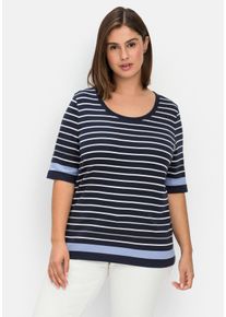 Große Größen Ringelshirt in leicht tailliertem Schnitt, in Rippqualität Gr. 44/46 blau von sheego für Damen