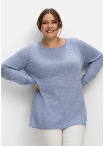 Große Größen Melierter Pullover mit Ajourmuster am Ärmel Gr. 56/58 blau von sheego für Damen