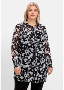 Große Größen Floral bedruckte Chiffonbluse mit Unterziehtop Gr. 54 schwarz/weiß gemustert geblümt von sheego für Damen