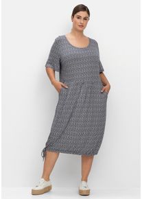 Große Größen Jerseykleid mit Minimalprint und Saum-Tunnelzug Gr. 42 blau von sheego für Damen
