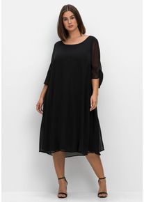 Große Größen Chiffonkleid mit 3/4-Ärmeln, in Midilänge Gr. 46 schwarz von sheego für Damen