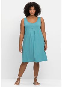 Große Größen Knielanges Strandkleid mit Kellerfalte vorn Gr. 44 blau von sheego für Damen
