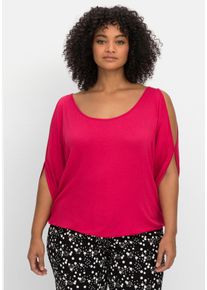 Große Größen Jerseyshirt mit geschlitzten Fledermausärmeln Gr. 40/42 rosa von sheego für Damen