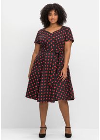 sheego by Joe Browns Große Größen Gepunktetes Kleid mit Herzausschnitt und Taillenband Gr. 46 schwarz gepunktet von sheego für Damen
