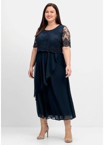 Große Größen Abendkleid mit besticktem Mesh-Oberteil Gr. 50 blau von sheego für Damen