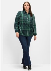 Große Größen Bootcut-Jeans mit Gummibund und Kontrastnähten Gr. 56 blau von sheego für Damen