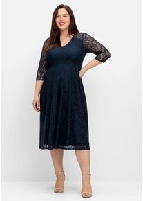 Große Größen Cocktailkleid aus floraler Spitze Gr. 52 blau geblümt von sheego für Damen