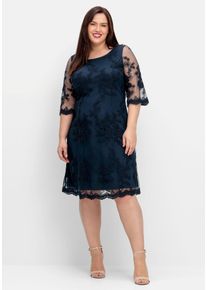 Große Größen Cocktailkleid aus Mesh, mit floraler Stickerei Gr. 48 blau geblümt von sheego für Damen