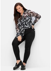 Große Größen Leggings in Velourslederoptik vorn Gr. 46 schwarz von sheego für Damen