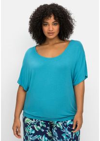 Große Größen Jerseyshirt mit Einsatz aus Spitze im Nacken Gr. 56/58 blau von sheego für Damen